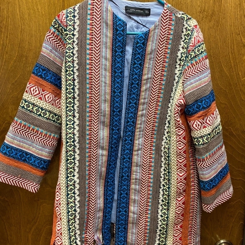 Zara Multicolor Patterned Cape Jacket - image 1